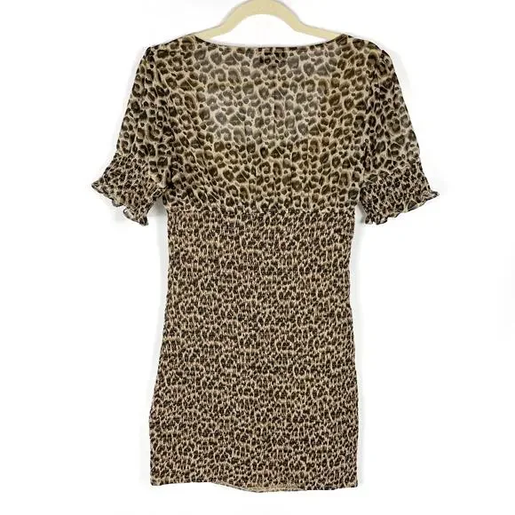 Majorelle Lexi‎ Smocked Mini Dress Leopard Animal Print Tan Black Sz L